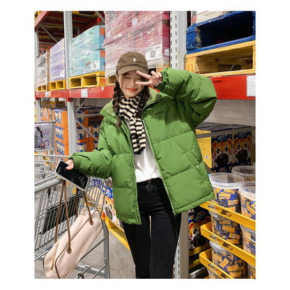 Stand-Up Collar Cropped Loose Fit Puffer Jacket