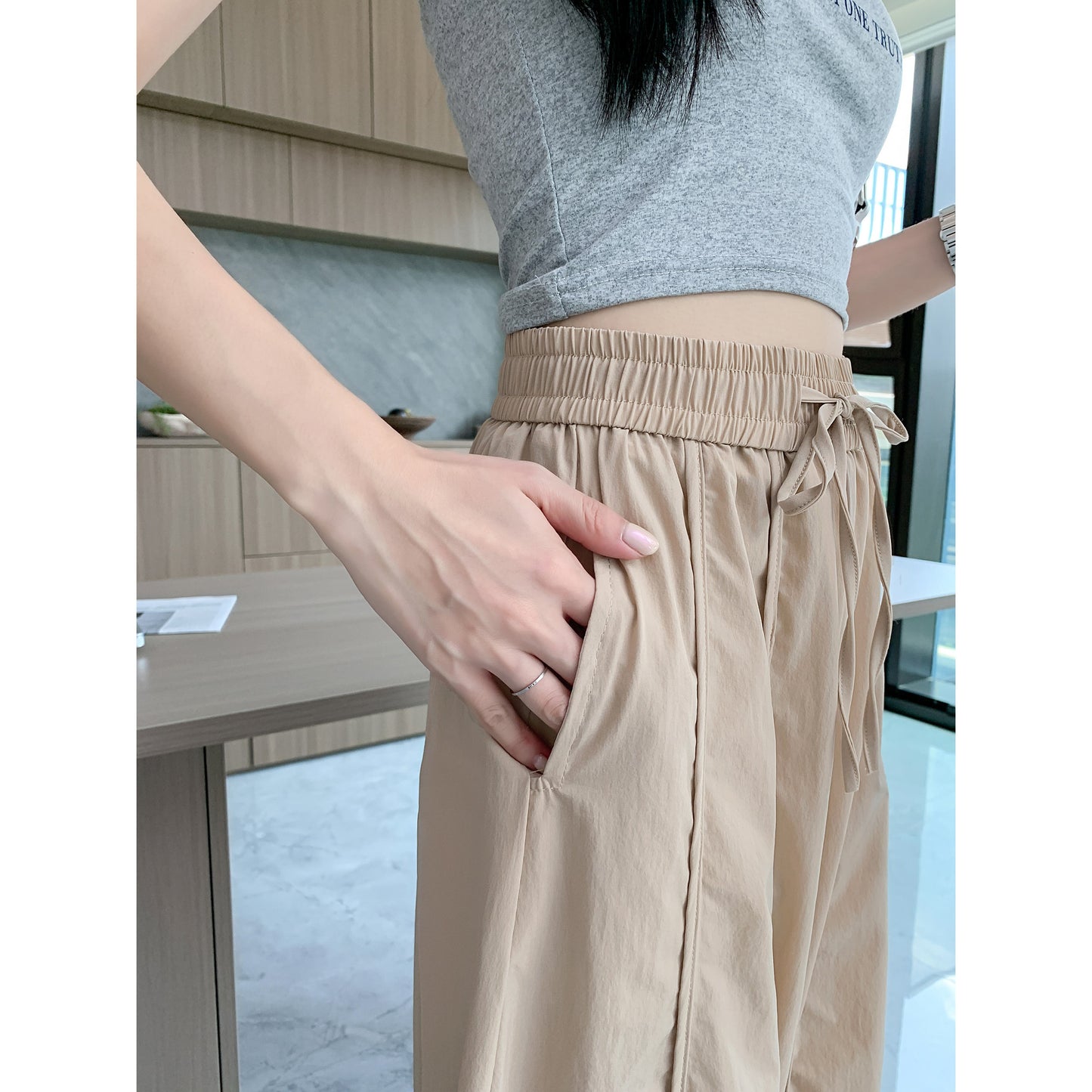 Wide Leg Slimming High-Waisted Loose Fit Thickness Casual Tapered Pants
