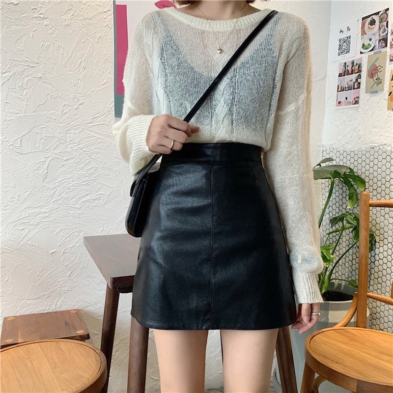 A-Line High-Waisted PU Bodycon Skirt