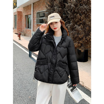 Loose Fit Stand-Up Collar Cropped Puffer Jacket