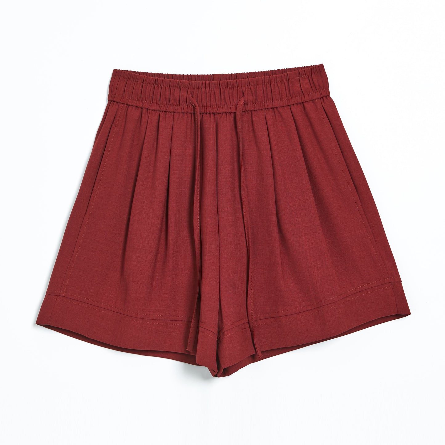 Pantalones cortos de seda helada de color sólido con cintura alta, pierna ancha y corte suelto con cordón.