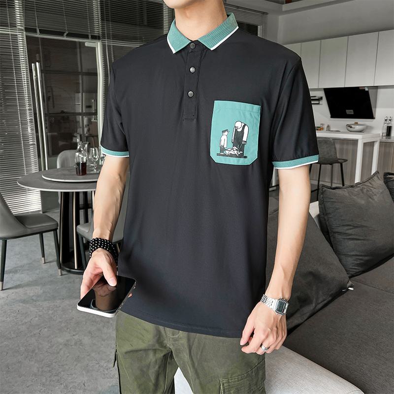 Premium-Poloshirt mit kurzen Ärmeln, aufgesetzter Tasche und Farbblockierung