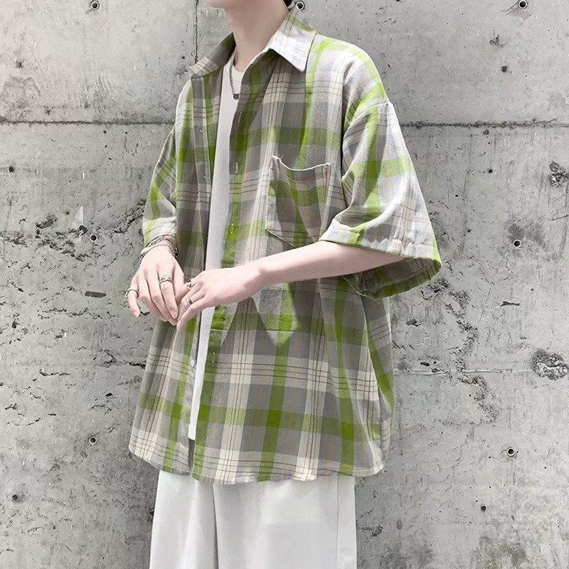 Trendy Loose Fit Plaid Casual Short Sleeve Shirt