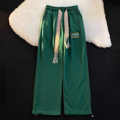 Tapered Straight Floor-Length Thickened Green Plus Velvet Sports Draping Sensation Wide-Leg Pants