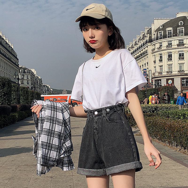 Worn Outside Loose Fit Wide-Leg Thin Slimming High-Waisted Denim Shorts