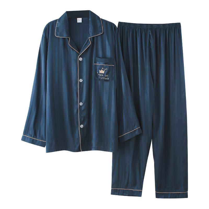 Conjunto de pijama de seda aristocrática con botones y bolsillo frontal