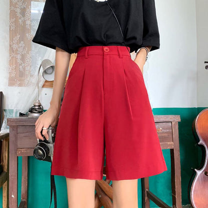 Wide-Leg High-Waisted Loose Fit Straight Casual Shorts