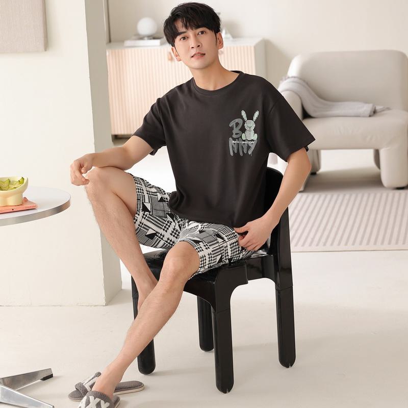 Bunny Round Neck Black Tightly Woven Pure Cotton Tops & Pants Short Sleeves Lounge Set