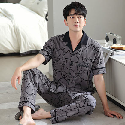 Kurzärmeliges Schlafanzug-Set mit Tasche, Kragen und Muster