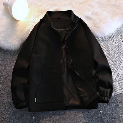 Drawstring Casual Loose Fit Solid Color Harrington Jacket