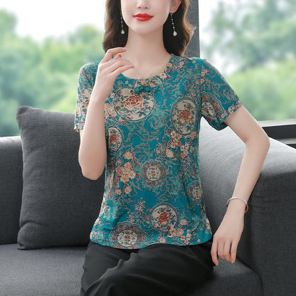 Plus Print Loose Fit Simulation Knitted Short Sleeve Tee
