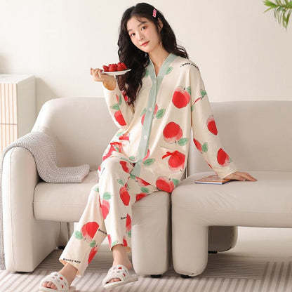 Apple Button Front Tightly Woven Pure Cotton Pj Set