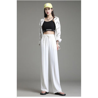 Thickness Silky Floor-Length High-Waisted Plus Casual Loose-Fit Pants