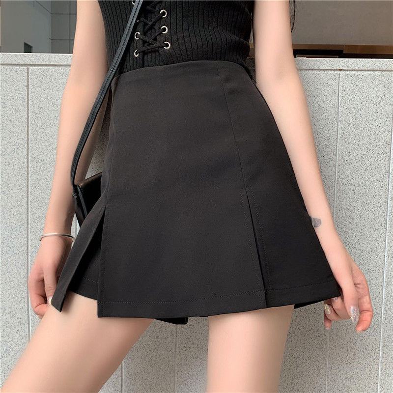 High-Waisted Split Hem Black Bodycon Skirt