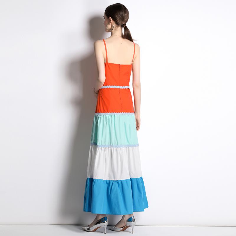 Full Skirt Style High-Waisted Patchwork A-Line Color Blocking Dress