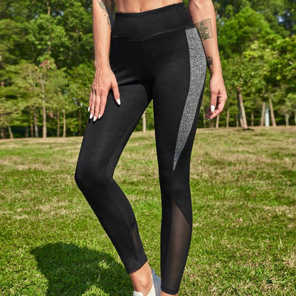 Leggings deportivos de malla elástica patchwork para entrenamiento de yoga de cintura alta