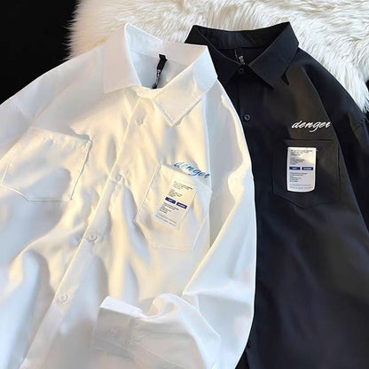 Trendy Loose Fit Casual Retro Patchwork Versatile Long Sleeve Shirt