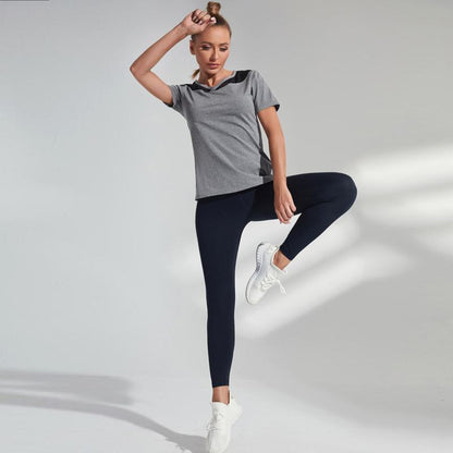 Camiseta deportiva casual de yoga y fitness con parches