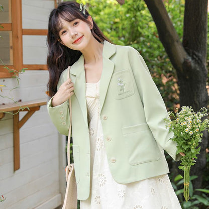 Pocket Niche Flower Embroidery Blazer