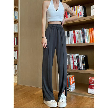 Silky Sun Protection Draping Copper Split Casual Straight Pants Thin Pants