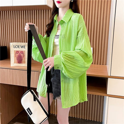 Casual Thin Solid Color Sun Protection Breathable Versatile Shirt