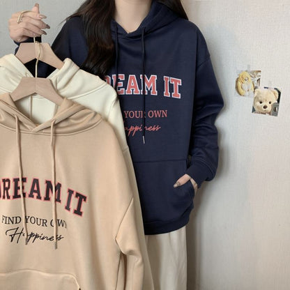 Thin Loose Fit Plus Letter Hoodie
