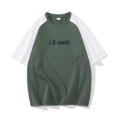 Camiseta de manga corta de algodón puro con estampado de letras, cómoda, hombros caídos y ajuste holgado.