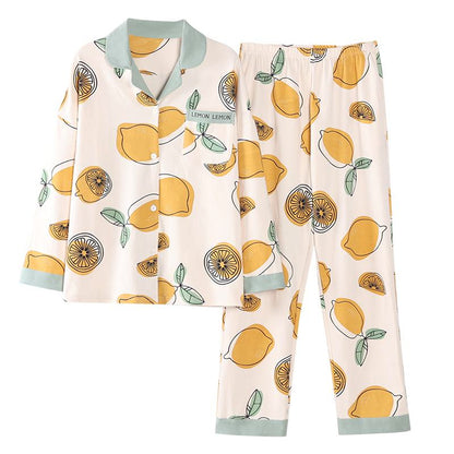 Conjunto de pijama de algodón puro tejido ajustado de limón