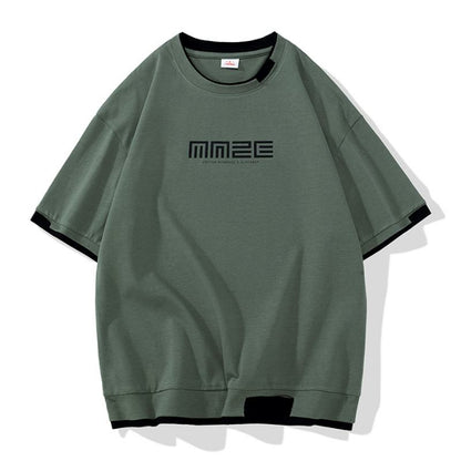 Camiseta de manga corta de algodón puro con corte holgado y hombros caídos de moda.