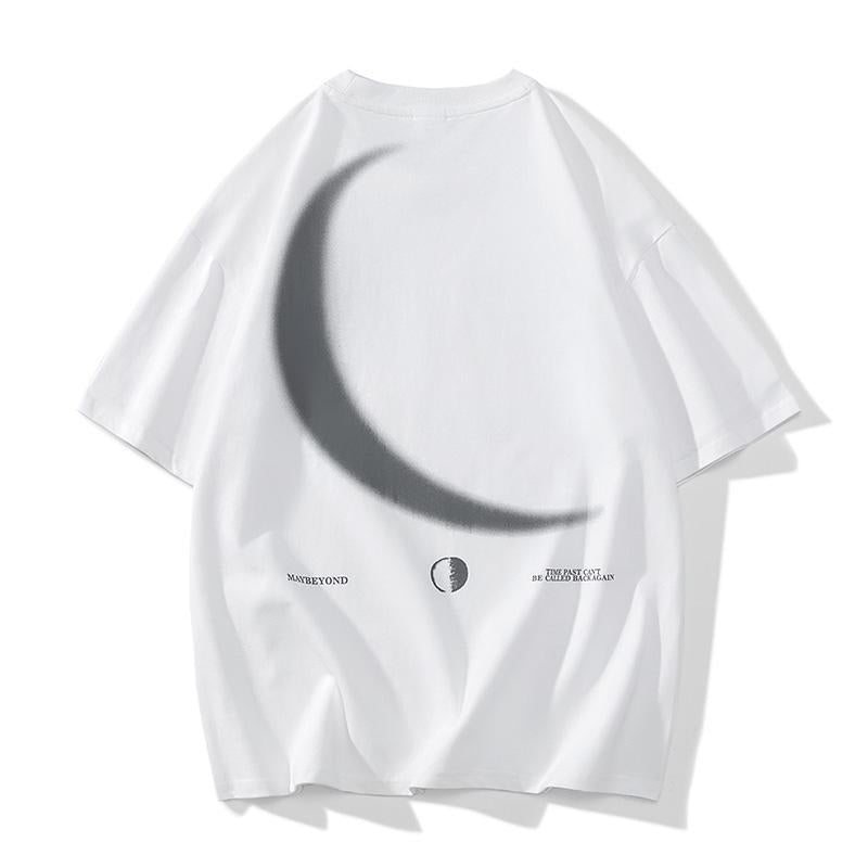 Camiseta de manga corta de algodón puro estampada, estilo holgado con hombros caídos de moda.