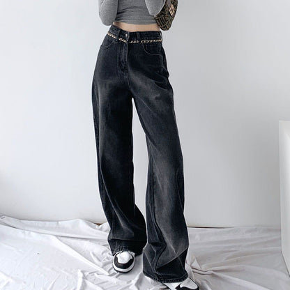 Drapierte, vielseitige, bodenlange Straight-Leg-High-Waist-Jeans