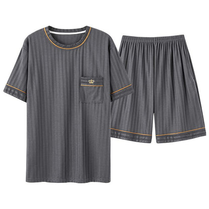 Aristocratic Round Neck Pocket Short Sleeves Stripe Lounge Set