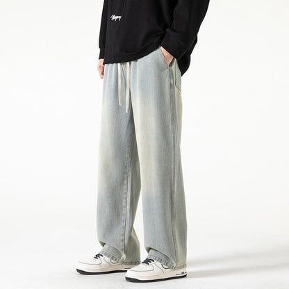 Lässige Retro Jeans in Gelbton mit elastischem Bund und lockerer Passform