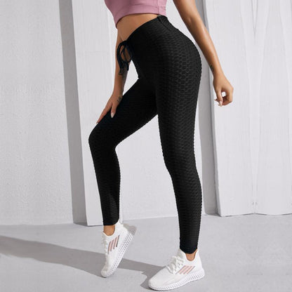 High-Waisted Yoga Tie Elasticity Jacquard Sports Fitness Cropped Pineapple Sports Leggings