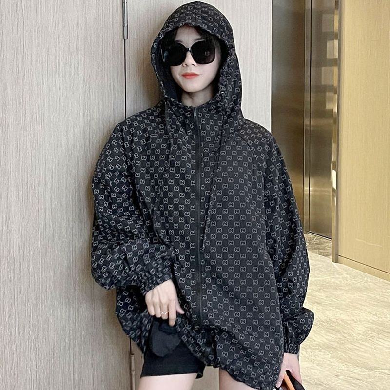 Loose Fit Printed Reflective UV-Protective Hooded Windbreaker