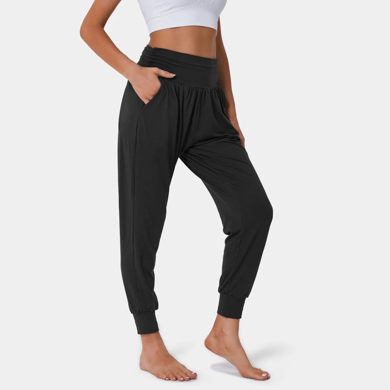 High-Waisted Casual Pocket Loose Fit Drawstring Pleated Yoga Sports Sports Pants
