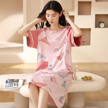 Tightly Woven Pure Cotton Shark Pink Lounge Dress