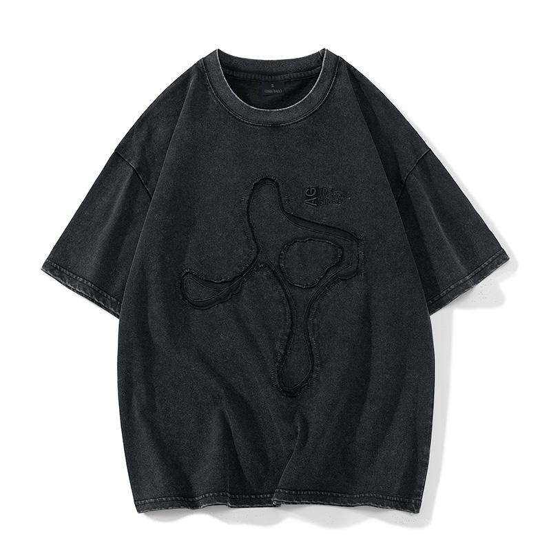 Camiseta de manga corta casual de algodón puro con caída de hombro y corte holgado