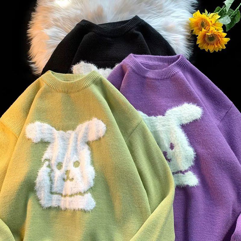 Round Neck Loose-Fit Lazy Little Rabbit Knitted Sweater