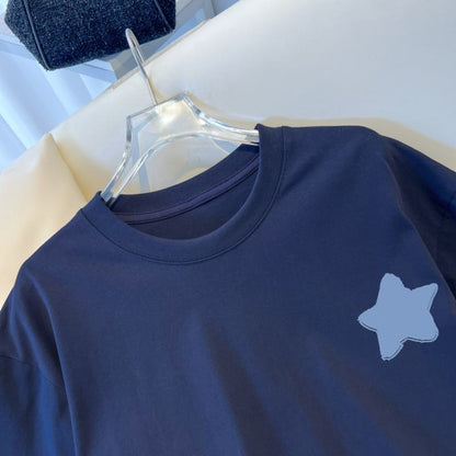 T-Shirt mit kurzen Ärmeln aus reiner Baumwolle, lockerer Passform und bedruckter gekämmter Baumwolle