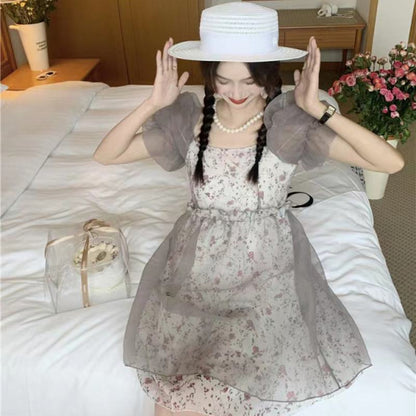 Floral Print Petite Anti-Aging Bubble Sleeve Dress