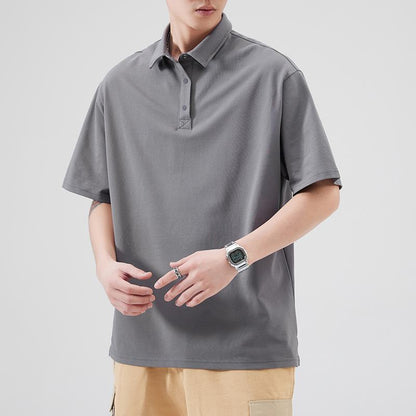 Einfaches Poloshirt mit kurzem Arm aus reiner Baumwolle und solider Aufschlagkragen