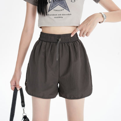 Silky High-Waisted Draping Loose Fit Sports Wide-Leg Thin Shorts