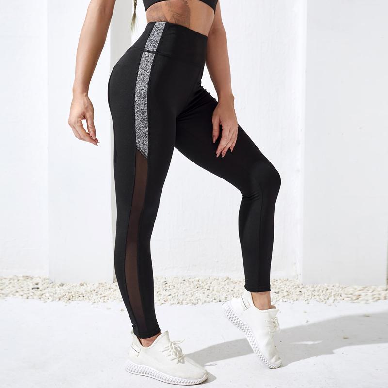 Yoga Tight-Fitting Mesh Sports Fitness Running Patchwork Side Sports Leggings