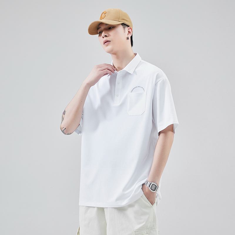 Hochwertiges Polo-Shirt mit kurzen Ärmeln aus reiner Baumwolle, schlicht und seidig glänzend, mit besticktem Revers
