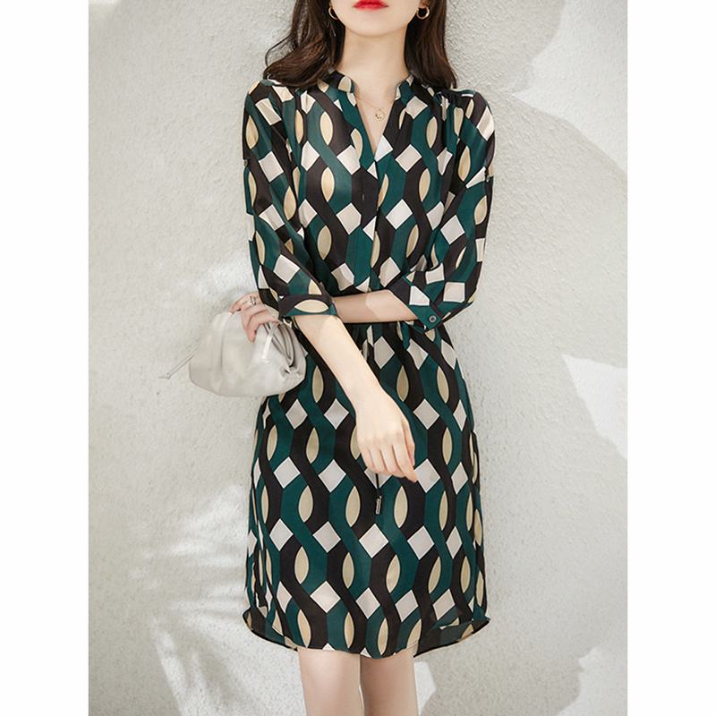 Floral Print Medium Sleeve Adjustable Geometric Slimming Pattern Dress