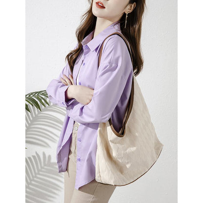 Loose Fit Long Sleeve Purple Outerwear Sun Protection Thin Casual Shirt