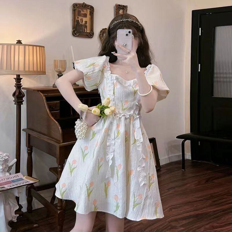 Bubble Sleeve Slimming Petite Fairy Gentle Cropped Dress