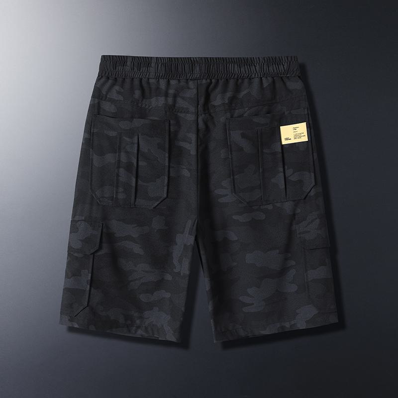 Shorts informales de camuflaje delgados con cintura con cordón y bolsillos de solapa, de moda en el trabajo.