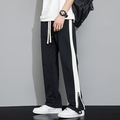 Pantalon de survêtement tricoté à la mode, droit, et polyvalent avec drapé et fente.